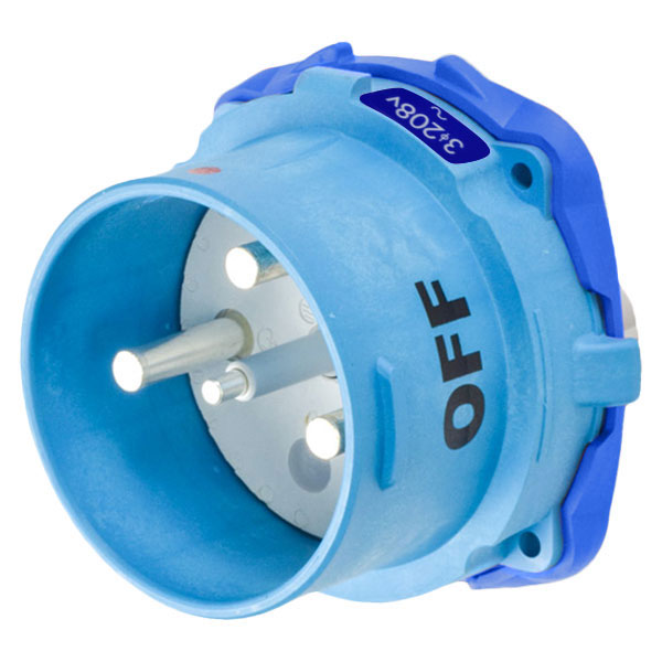 63-98163-A155 - DSN150 INLET POLY BLUE SIZE 5 TYPE 4X IP 69 3P+G 150A 208 VAC 60 Hz NO AUX WITH NO LOCKOUT HOLE